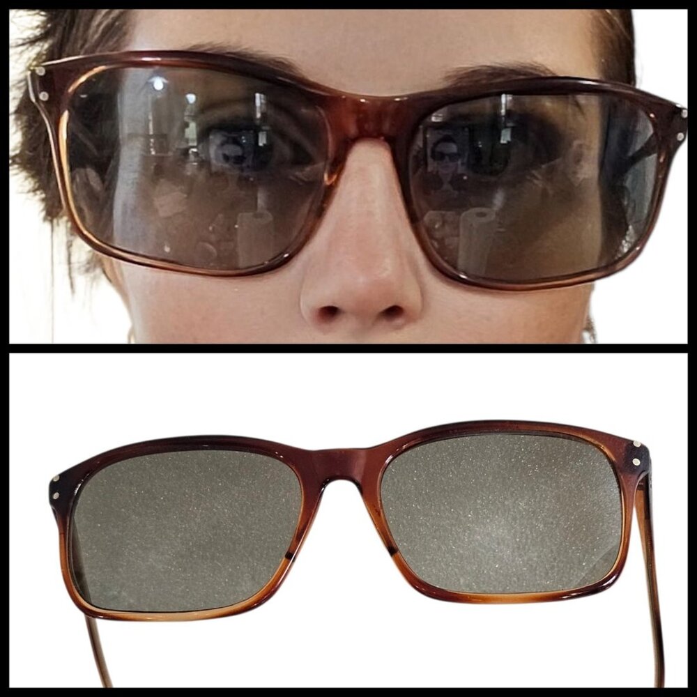 VTG Tortoiseshell‎ Sunglasses Rectangular Brown Italy Gray Lens 140mm Wide